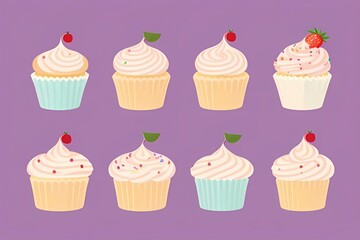 a vector cupcake with cherry in pastel colors