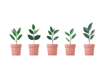 Five Stages of Plant Growth in Pink Pots Green Leaves Growth Process Sprout Development