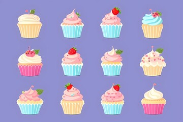 a vector cupcake with cherry in pastel colors