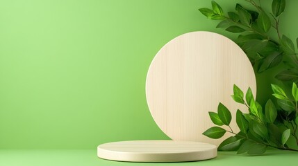 Elegant Wooden Display Podium with Lush Greenery