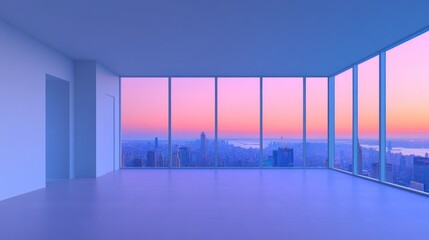 Serene Cityscape View from a Modern Penthouse at Sunset