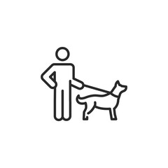 Guide Dog for the Blind icon. Simple icon representing a person with visual impairment being assisted by a guide dog. Essential for accessibility features and awareness content. Vector illustration