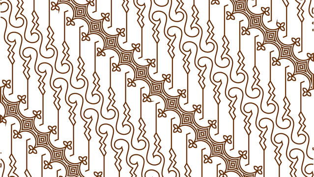 Traditional brown and white Indonesian batik seamless pattern. Classic Parang and floral motifs.