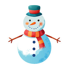 Cute watercolor snowman clipart with transparent