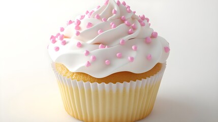 Delicious White Frosting Cupcake with Pink Sprinkles on Top