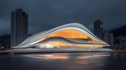 Obraz premium Night Illumination of the Modern Architectural Masterpiece