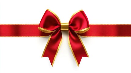 Fototapeta premium Elegant Red and Gold Satin Bow with Ribbon, Festive Gift Decoration