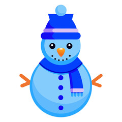 Vector illustration of blue snowman on snow
