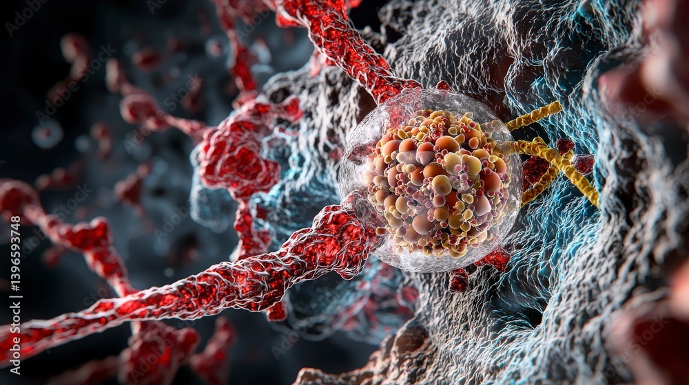 Aufkleber macro photography of human cell structure and blood vessels a science lab perspective through a micr