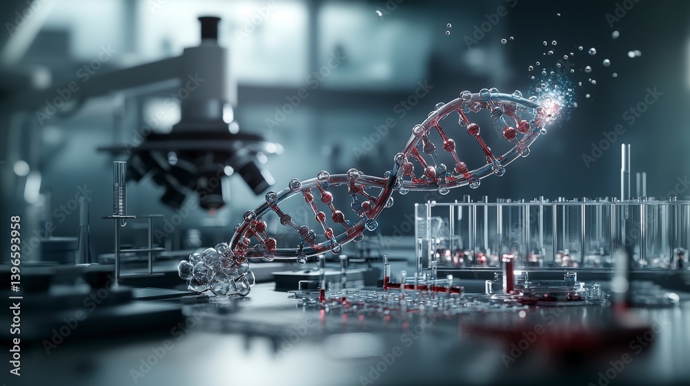 Poster Futuristic genetic engineering technology showcase laboratory digital art high-tech environment macro view innovation