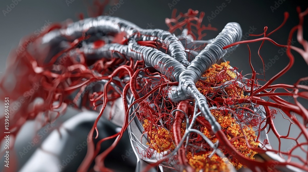 Poster exploring the human circulatory system dynamic digital illustration in a close-up medical visualizat