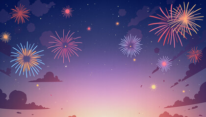 Colorful fireworks display against a twilight sky  