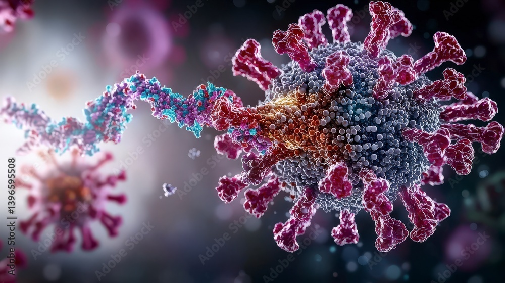 Poster Vibrant virus model illustration laboratory setting digital art microscopic view health concept for awareness