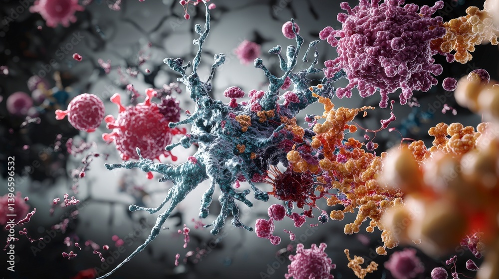 Poster Human cell regeneration process visualized scientific environment 3d render microcosm exploration detailed concept