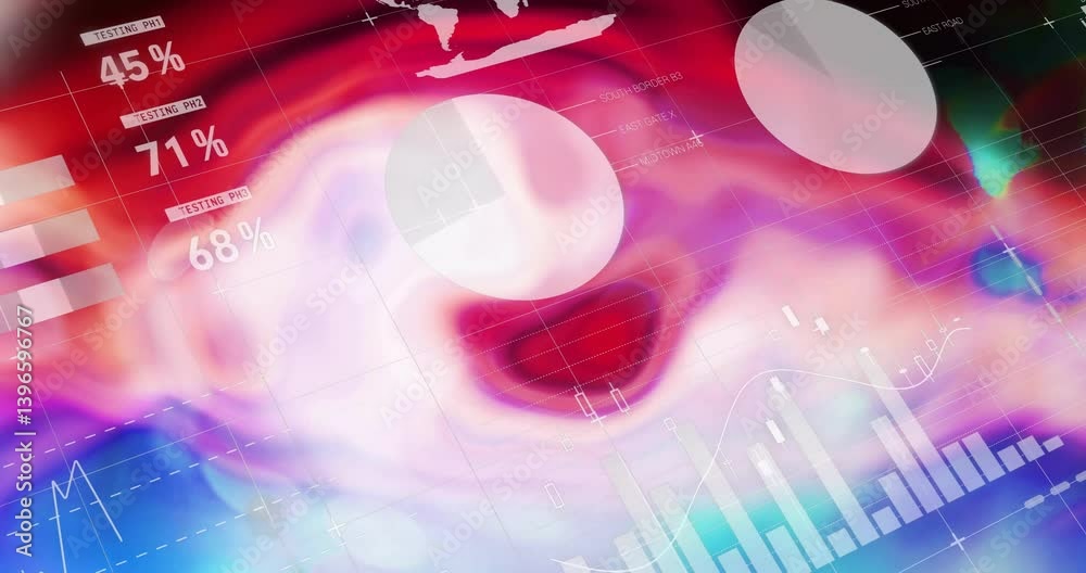 Poster colorful charts and graphs creating animation over swirling abstract background