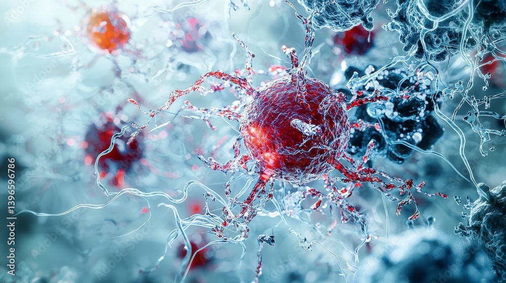 Poster human cells in action microscopic view scientific imagery laboratory environment detailed structure 