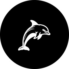 Stylized Dolphin Silhouette Against a Solid Circular Backdrop Depicting Marine Life