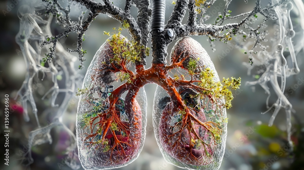 Poster human respiratory system illustration digital art nature overview realistic rendering anatomy contex