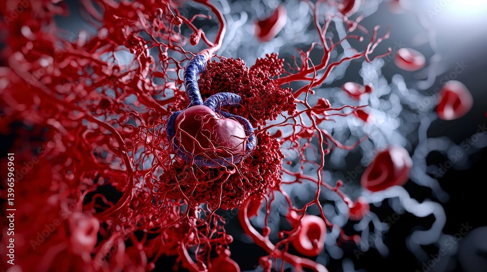 Poster circulatory system visualization featuring cadd digital render medical illustration scientific envir