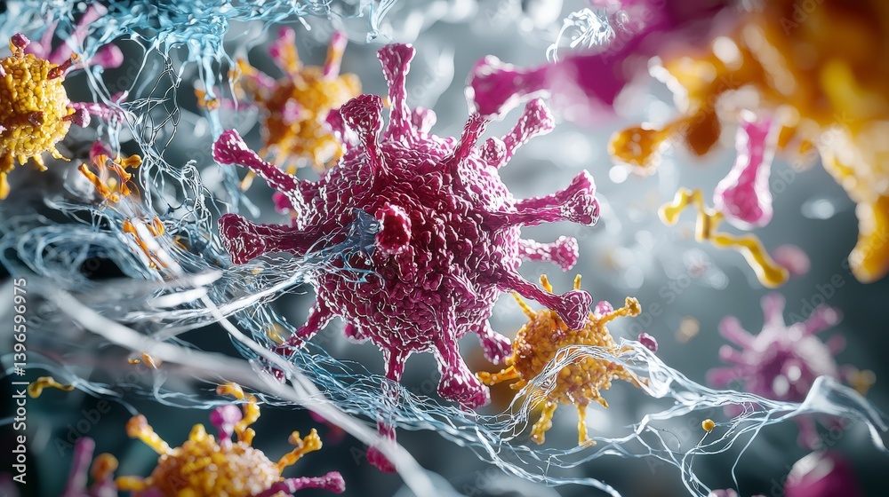 Aufkleber vibrant virus model display scientific study lab 3d visualization microbial environment close-up inf