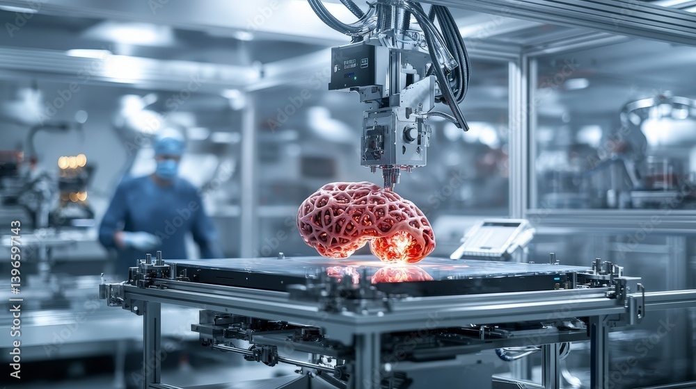 Poster Innovative bioprinter in action close-up of artificial organ creation in a high-tech lab