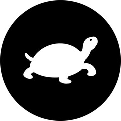 Minimalist tortoise icon within a circular monochrome layout conveying simplicity