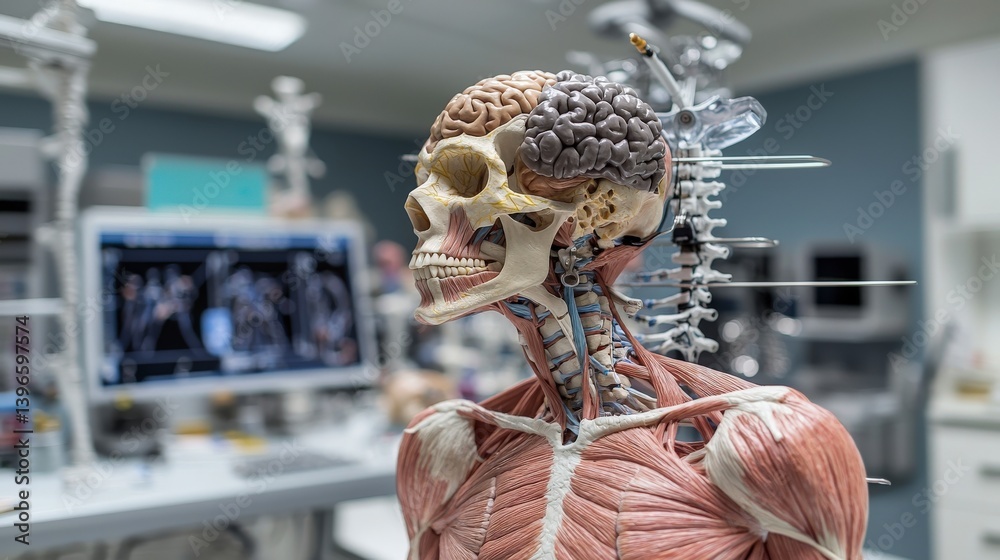 Poster Human anatomy model display in science lab educational content vibrant visuals detailed viewpoint for learning