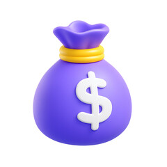 3d money bag purple with dollar sign