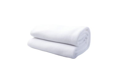 Two plush white towels rolled neatly soft texture clean and luxurious feel against a black background