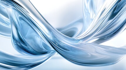 Abstract flowing blue glass shapes intertwining against a soft white background, showcasing fluidity