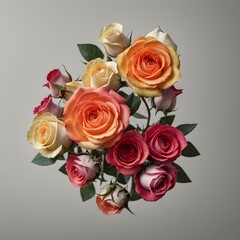 Lush peach roses and textured eucalyptus create a classic, romantic bouquet. Generative AI
