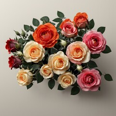 Naklejka premium Lush peach roses and textured eucalyptus create a classic, romantic bouquet. Generative AI 