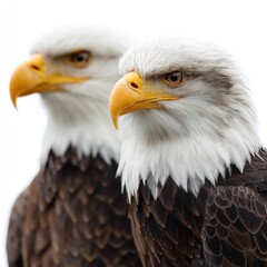 Obraz premium Close up view of two bald eagles isolated on white background