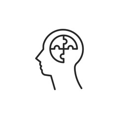 ADHD icon illustrating a human head with puzzle pieces, representing the intricate and complex nature of the human brain and the challenges of understanding health. Vector illustration