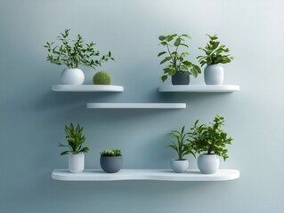 Elegant Modern Shelves with Assorted Greenhouse Plants and Decor