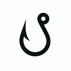 Naklejka premium very simple flat and single minimalist Fishing Hook Silhouette in black on a white background