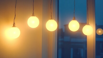Warm Glow: String Lights Illuminating a Window at Dusk