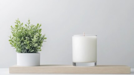 Simple, elegant display of a candle and plant
