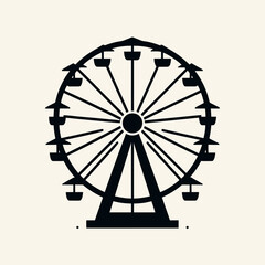  very simple flat and single minimalist Ferris Wheel Silhouette in black on a white background 