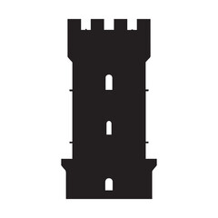 Obraz premium Medieval castle tower black silhouette vector art and illustration white Background