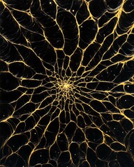 Abstract representation of a spider web showcasing intricate patterns and vibrant colors on a dark background.