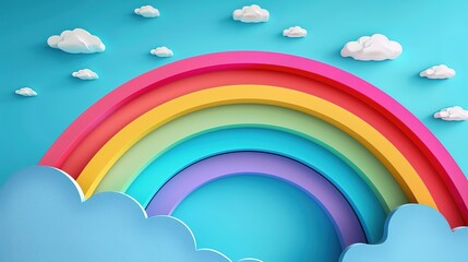 Stylized Rainbow and Clouds against a Light Blue Sky Rendering