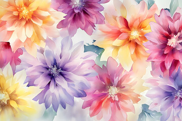 Fototapeta premium A vibrant floral watercolor painting showcasing a bouquet of dahlias in pastel shades.
