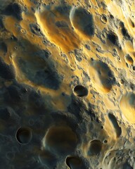 Close-up view of a celestial surface featuring craters and textures, showcasing the beauty and complexity of planetary geology.
