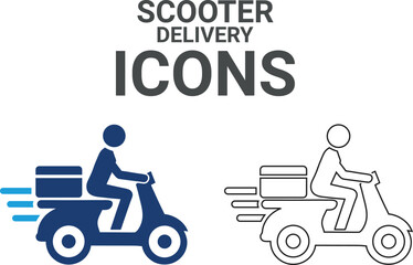Scooter delivery icon set. Containing order tracking, home delivery, warehouse, truck, scooter, courier and cargo icons. Shipping symbol. Solid icons vector collection.