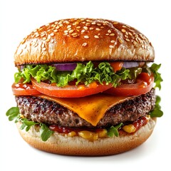 Delicious Gourmet Burger with Cheese Tomato and Fresh Lettuce Ready to Eat