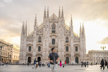Man in main square of Duomo di Milano.