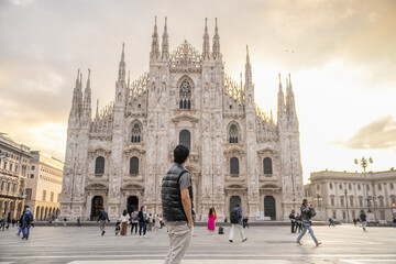 Man in main square of Duomo di Milano.