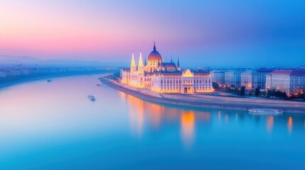 Naklejka premium Building at Dawn: A Serene Reflection