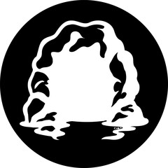 Abstract Monochrome Silhouette of a Geological Formation in a Circular Frame